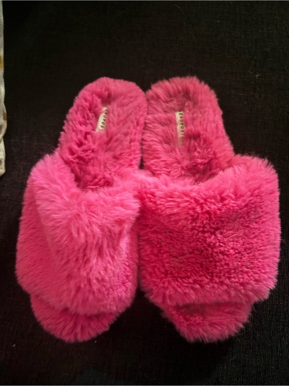 Aeropostale Plush Faux Fur Slide Slippers - Bright Pink